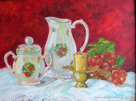 19. PORCELANAS CON FONDO ROJO  - Acrílico sobre lienzo - 40x30