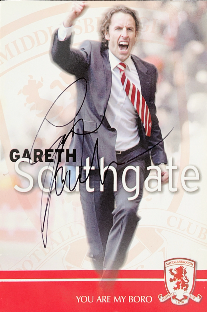 Gareth Southgate, UK, 2xEFL Cup as a player, former Coach of FC Middlesbrough and the ‚three Lions‘, Autograph bought with COA
