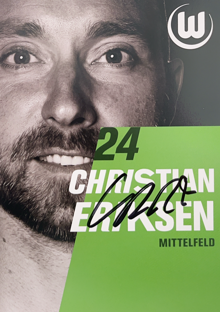 Christan Eriksen, VfL Wolfsburg, 3xChampion Netherlands, once Champion in Italy, Cupwinner England, 5x Danish Player of the Year, had a cardiac arrest during a Match at the European Championships 2021, Autograph by Mail