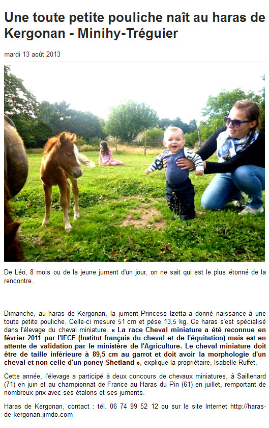 Ouest France internet du 13 août 2013