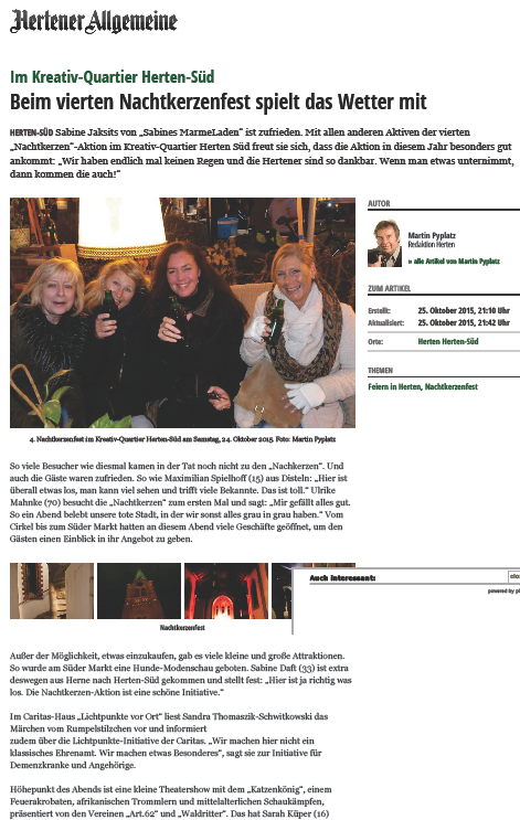 Online-Artikel der Hertener Allgemeine  v. 25.10.15
