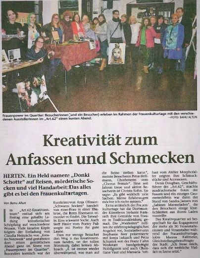 Frauenkulturtage im Art 62 - Die Franz Hahn Werkstatt war mit dabei. Artikel der Hertener Allgemeine