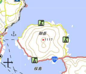 桜島を囲む３点（地理院地図より）