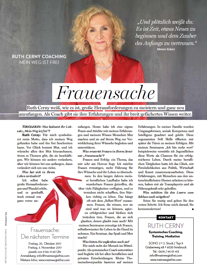 Interview in der Tirolerin, Ausgabe 9/2017