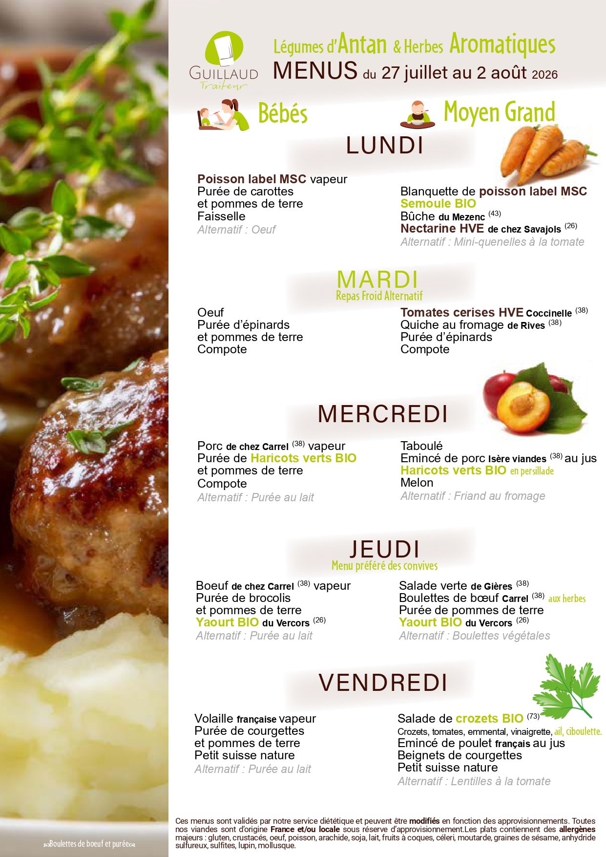 menu semaine 27 juillet au 2 août