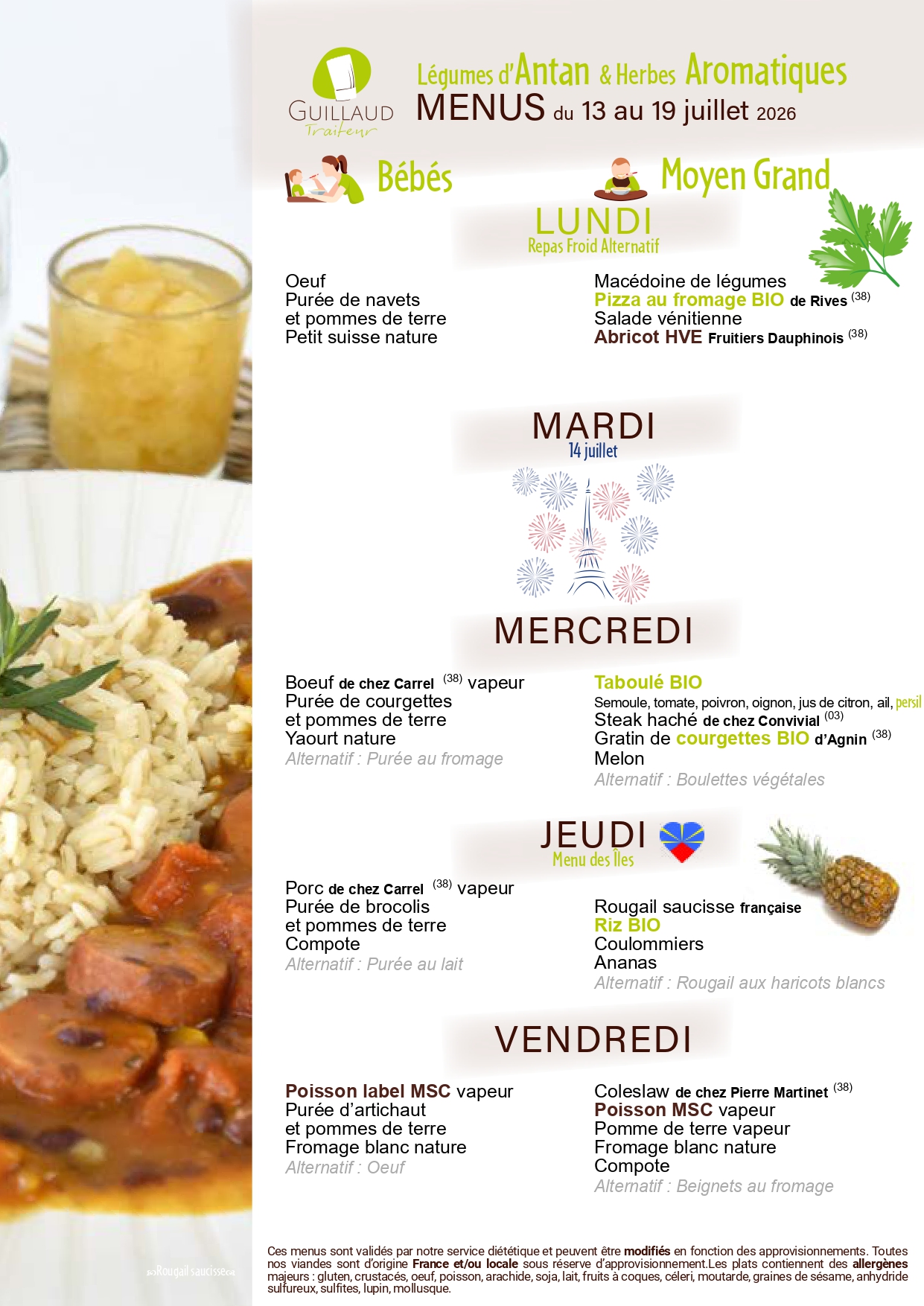 menu semaine 13 juillet au 19 juillet