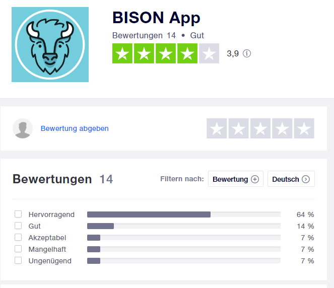 Bison App Bewertungen von Trust Pilot