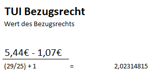 Berechnung TUI Bezugsrecht Wert ermitteln