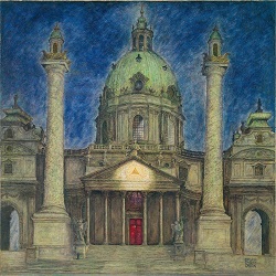 Erwin Dominik Osen, Karlskirche in Wien, Öl auf Leinwand, gereinigt und gefirnisst, Bildmaß: H 70 cm, B 70 cm Rahmenmaß: H 79 cm, B 79 cm