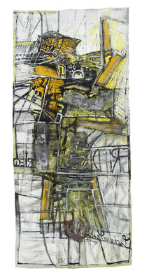 Linde Waber, Krieg und Frieden, Mischtechnik auf Leinen, 205 x 92 cm