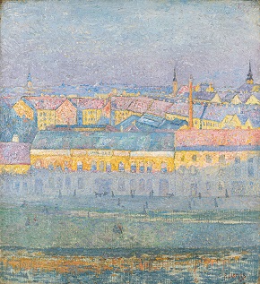 Franz Jaschke, Blick auf das alte Dianabad, Öl auf Leinwand, gereinigt und gefirnisst, gerahmt: H 73,5 cm, B 67,5 cm