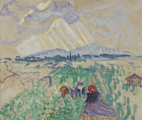 Broncia Koller-Pinell; Zwischen Himmel und Erde; Öl auf Karton; 57,2 x 69,2 cm;