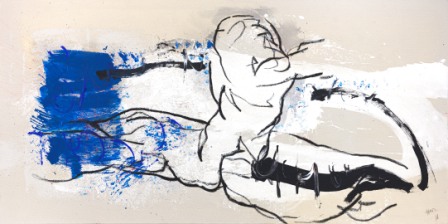 HANNES MLENEK, Blaue Eruption, Ölfarbe, Acryl / Leinwand, 85x170cm, 2018, Foto: Michael Nagl