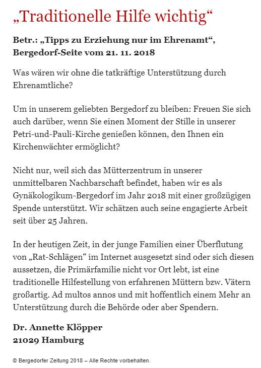 Bergedorfer Zeitung Leserbrief 15.12.2018