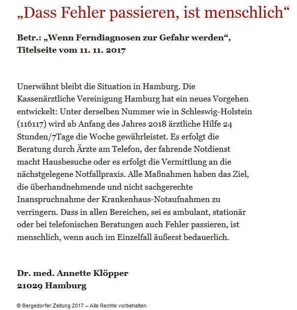 Bergedorfer Zeitung Leserbrief 29.11.2017