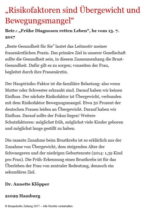 Bergedorfer Zeitung Leserbrief 20.07.2017