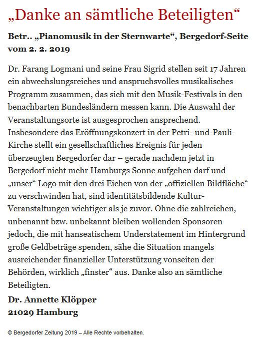 Bergedorfer Zeitung Leserbrief 15.02.2019