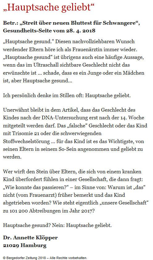 Bergedorfer Zeitung Leserbrief 07.05.2018