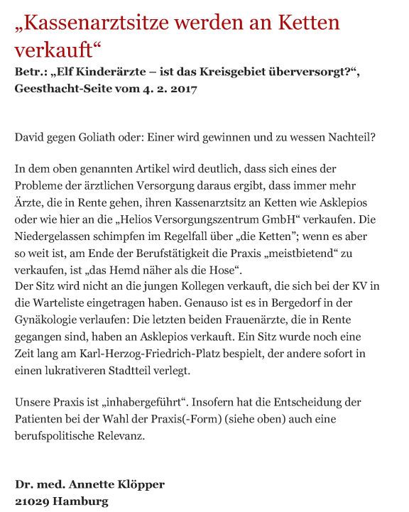 Bergedorfer Zeitung Leserbrief 01.03.2017