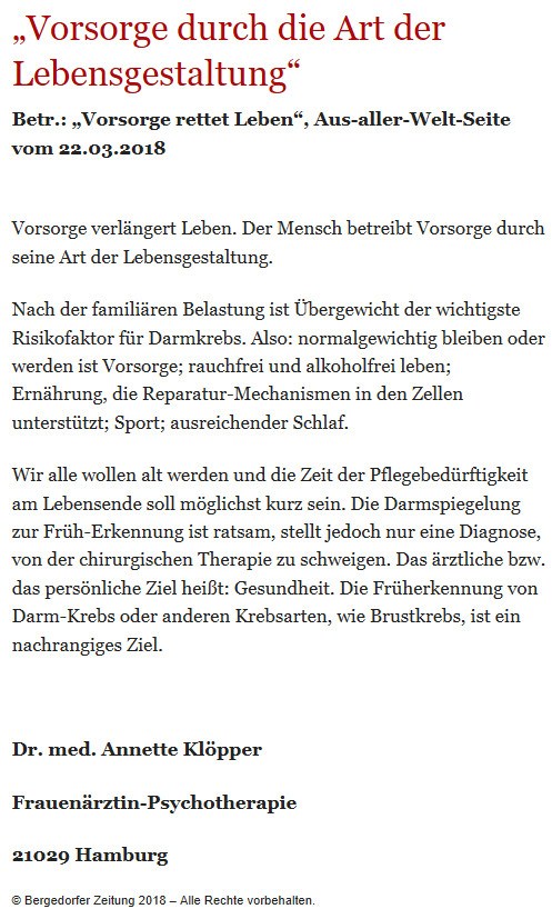 Bergedorfer Zeitung Leserbrief 21.04.2018
