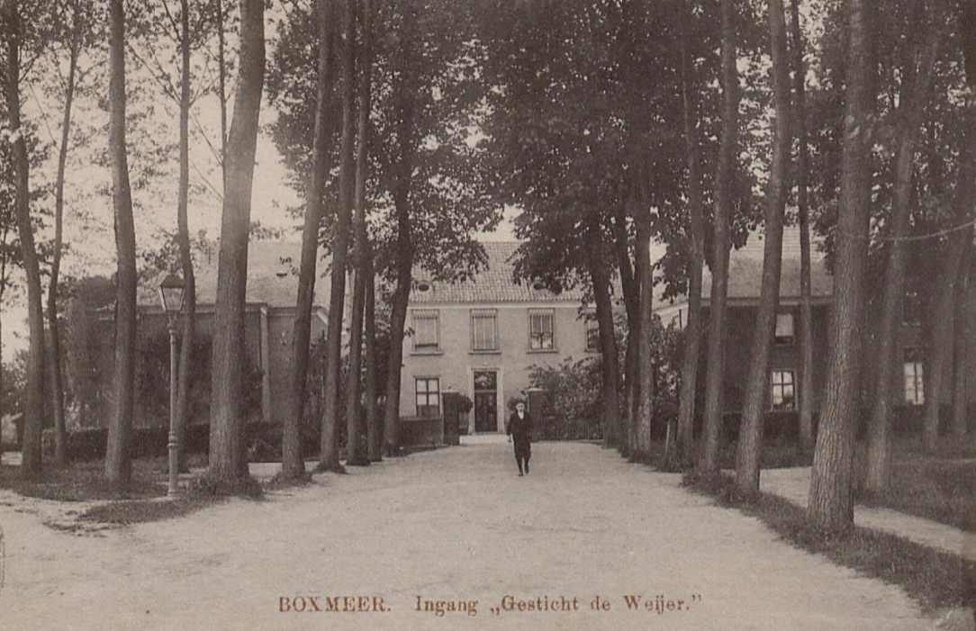 Weijerpark rond 1900. Er liep een rechte laan naar het huis. De twee laatste bomen zijn nog behouden (bron: beeldbank BHIC).