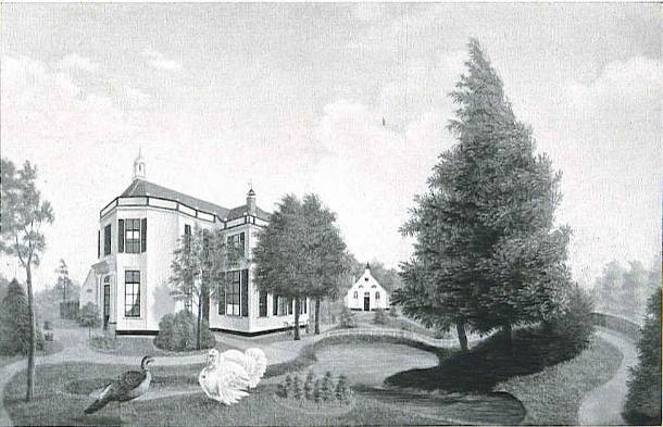 Het voormalige landhuis Klein IJpelaar, weergegeven op een schilderij uit 1840. 