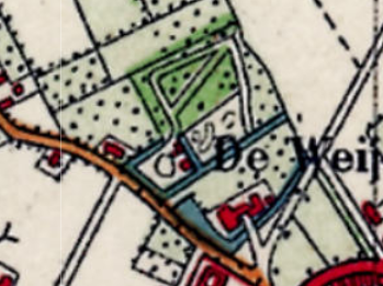 Topografische kaart van 1927. Het park heeft hier de herkenbare hoofdstructuur met diagonale eikenlaan.