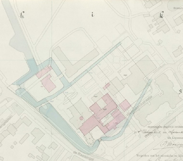 Kadastrale hulpkaart van 1903, geprojecteerd op de huidige onderlegger. 