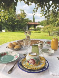 Breakfast laid out in the beautiful garden of the five-acre property set in the midst of rolling hills and vineyards