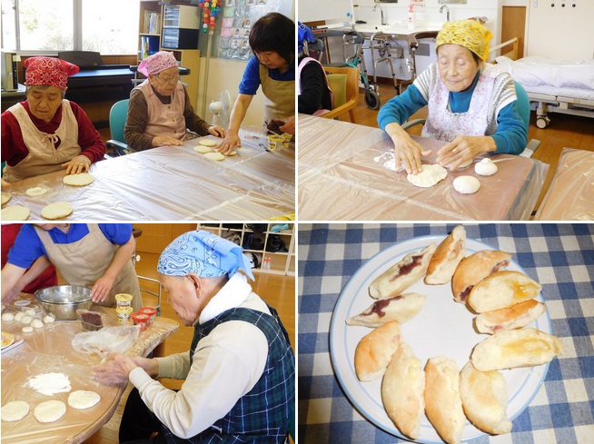 ゆりかごパン工房に新たに加わった男性ご利用者さんと「ハムチーズ」。味も「グー！」