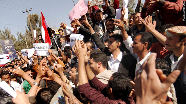 Protesters in Sanaa, Yemen, on Sunday call for the resignation of President Ali Abdullah Saleh