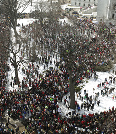 Protesters demonstrate at the Capitol Square in Madison, Wisconsin, on February 16, 2011. (Photo: Narayan Mahon / The New York Times)