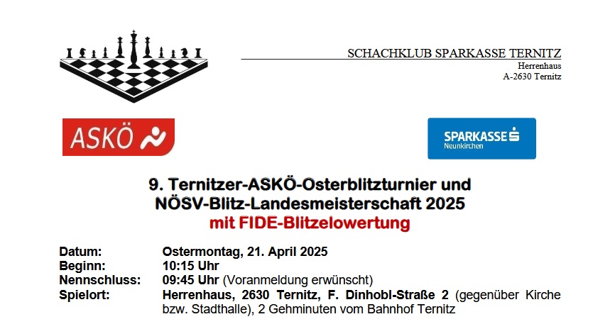 Ausschreibung 9. Ternitzer ASKÖ Osterblitzturnier
