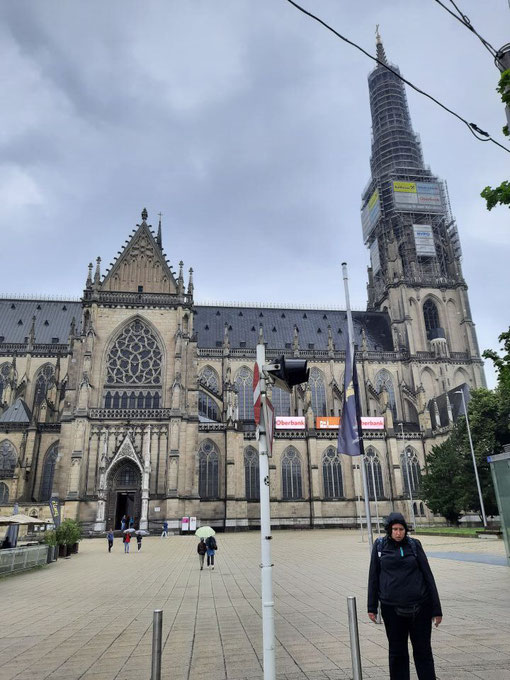 Die beeindruckende neugotische Fassade des Mariendoms (Neuer Dom) in Linz