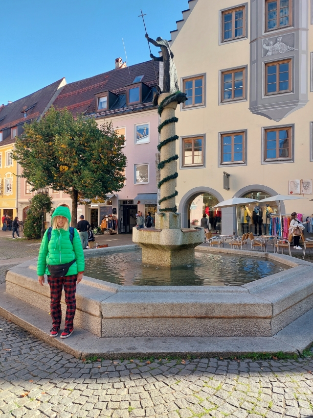 Blick auf den Stadtbrunnen und die umliegende historische Architektur
