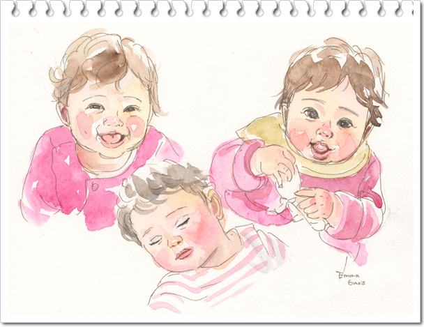 水彩プチイラスト 似顔絵のフレンチガーデン