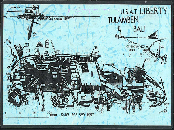 Carte de l'épave de l'USAT Liberty à Tulamben