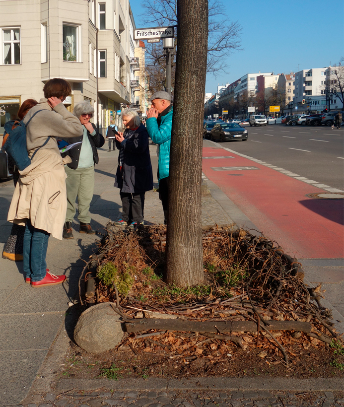 Baumscheiben: Totholz und Pinkelsteine