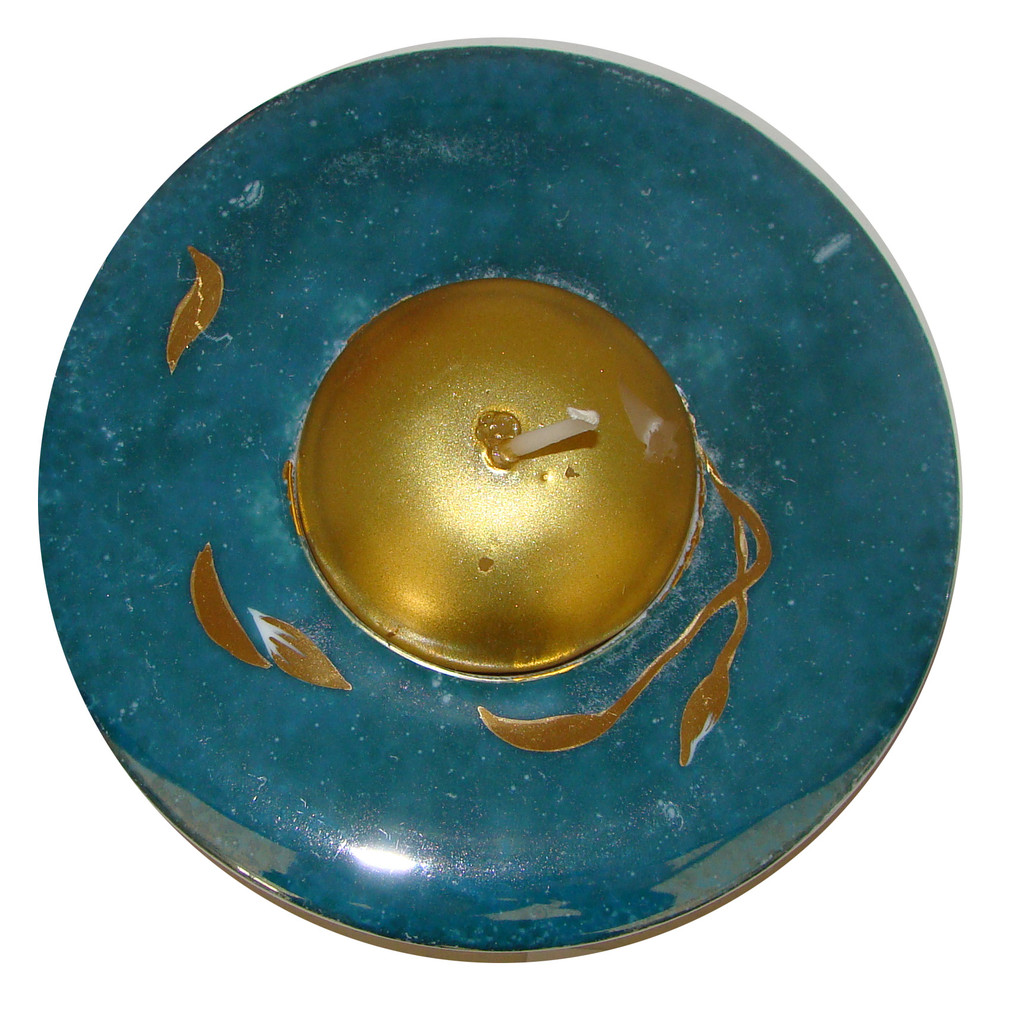 Bougeoir rond, feuille en or