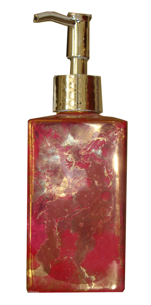 Pompe savon rouge, or brillant