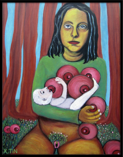 Anne et la forêt généreuse, acrylique sur toile 65x50cm, 2014