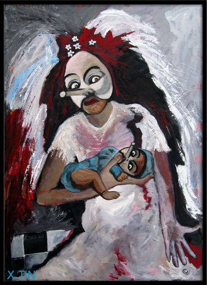 Piéta blanche (mère et fils) acrylique sur toile 92x65cm, 2011
