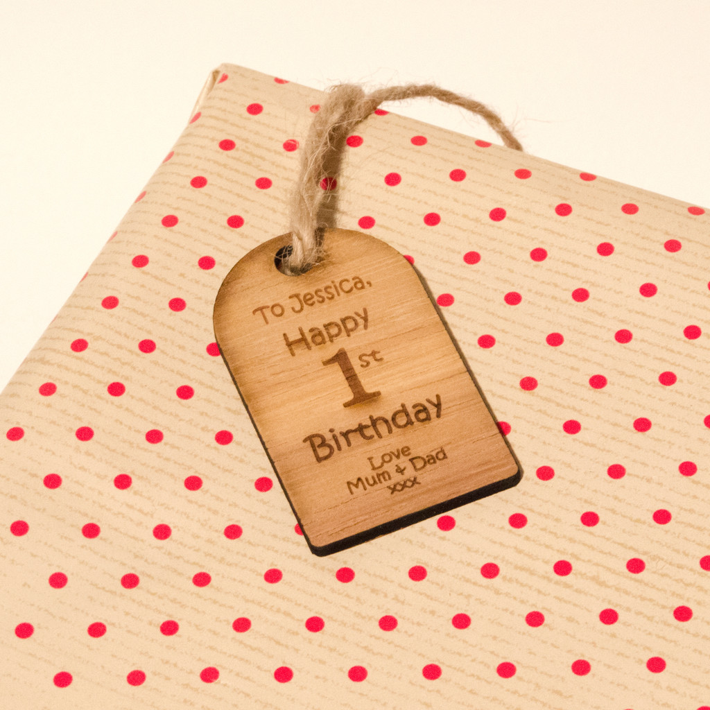 Rustic Wooden Happy Birthday Gift Tag With Engraved Personalised