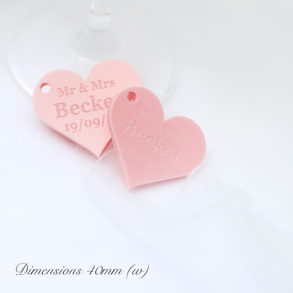 Personalised 40mm Pink Acrylic Heart Decorations. - rustic-charm