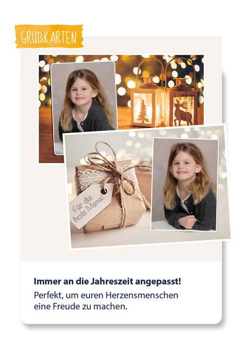 Grußkarten mit Kinderfoto aus der Kindergartenfotografie als persönliche Erinnerung aus der Kita