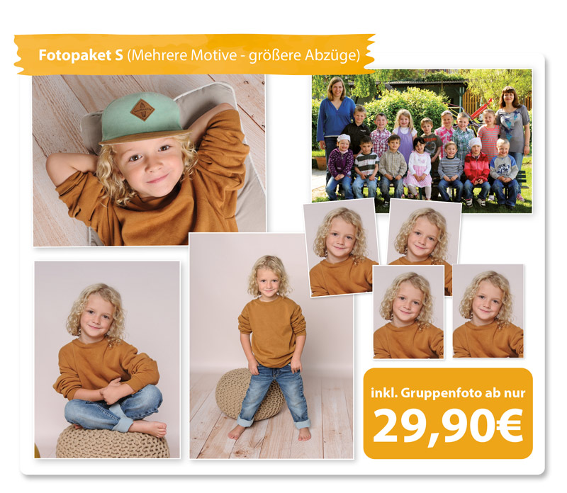 Fotopaket S aus der Kindergartenfotografie verschiedenen Prints und Gruppenfoto für Eltern