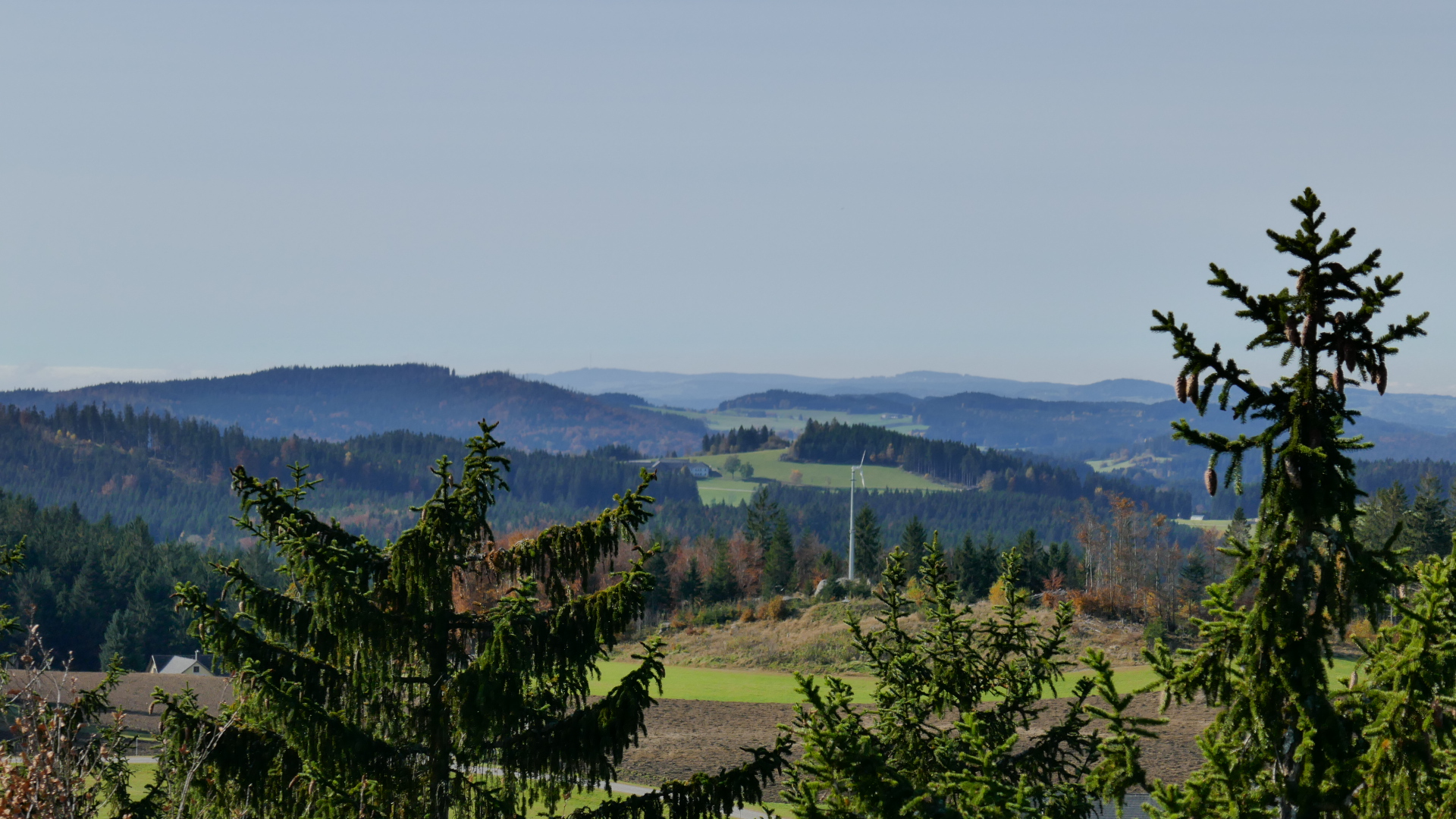 Schwarzberg bei Weiterfelden links, ganz hinten der Lichtenberg bei Linz