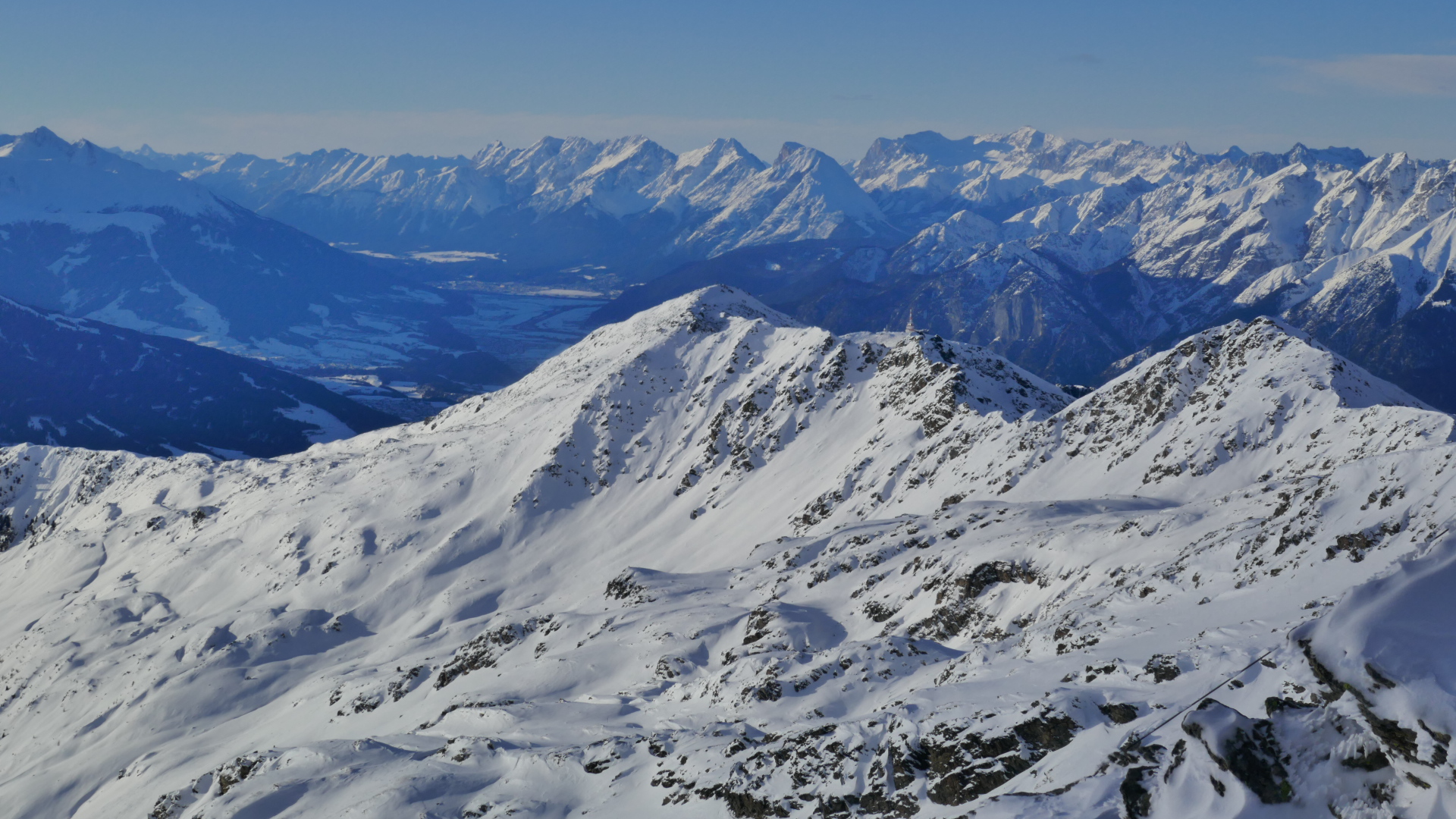 Richtung Oberinntal, im Vordergrund Morgenkogel und Durrenseespitze