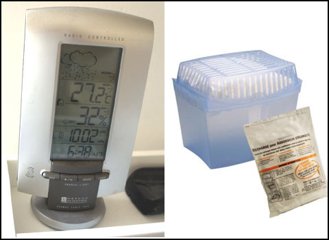 L' indispensable station météo, accompagnée de l'arme absolue anti-humidité!