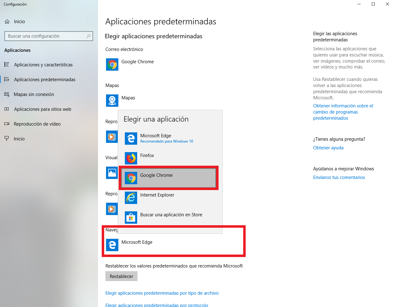Cambiar navegador predeterminado en Windows 10 - Microsoft Edge por Google Chrome